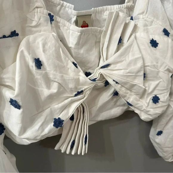 NWOT Farm Rio 100% Cotton Blue Flowers Embroidered Crop Top Blouse Size L - Picture 4 of 9